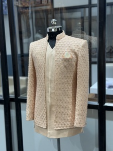 Luxury Men’s Embroidered Indo Western Sherwani Jacket <b>Set</b> | Wedding Designer Bandhgala <b>Blazer</b> for Groom & Ethnic Wear Export - Product Image 3