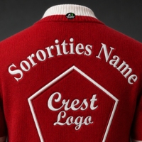 Cardigan Rouge Delta à Bordures Blanches pour Femme, en Acrylique Tricoté, avec Broderie Chenille Sœur d'âme, Boutons, Col en V, Manches Longues, Respirant