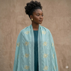 Voiles Hijabs Blancs en Polyester pour Femmes AHE, Dentelle Creuse à Œillets, Strass Floraux, Doux, Respirants, Hypoallergéniques, 200g - Product Image 4