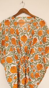 Elegante Vestido Kaftán de Algodón con Estampado Floral Naranja, Cintura Ajustable, Estilo Bohemio, Casual, para Vacaciones de Verano - Product Image 4