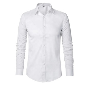 Chemise habillée noire en satin pour homme, manches longues, col rabattu, formelle, infroissable, couleur unie - Product Image 3