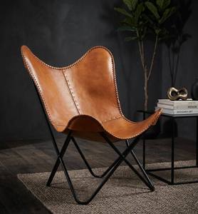 Luxury Tan Leather Butterfly <b>Chair</b> <b>Black</b> Metal Frame Handmade Modern <b>Dining</b> Lounge <b>Chair</b> for Living Room Office - Product Image 5