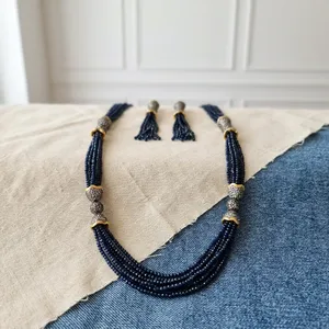 Conjunto de Collar con Piedra de Zafiro Azul Chapado en Oro con Pendientes a Juego, Joyería India Moderna para Mujer - Product Image 4