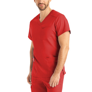 Private Label V-Neck Eco-Friendly Medical <b>Scrubs</b> <b>Tops</b> Hospital Staff Comfortable Spandex Fabric Jersey For Men - Product Image 3