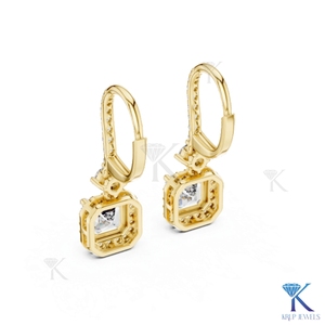 Lab Grown Diamond Asscher Cut Halo Drop Filled <b>Earrings</b> Pave <b>Hoop</b> Leverback 18K <b>Solid</b> Gold Classic Fine Women's Jewelry Bridal - Product Image 5
