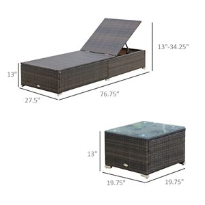 Set di Mobili da Esterno in Rattan con 2 Lettini Prendisole, Schienale Regolabile a 5 Livelli, Cuscini Spessi e Tavolino Abbinato - Product Image 3