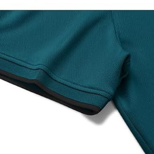T-shirt décontracté et respirant pour homme, en maille unie vert sarcelle, avec col zippé à quart de tour et ourlet fendu, idéal pour le golf et les occasions professionnelles - Product Image 4