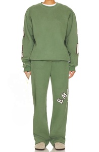 Conjunto de 2 piezas con hombros caídos, pantalones para correr, sudadera con pantalones de chándal, sudaderas con capucha en blanco, conjunto de ropa informal de gran tamaño, chándales 100% algodón - Product Image 2