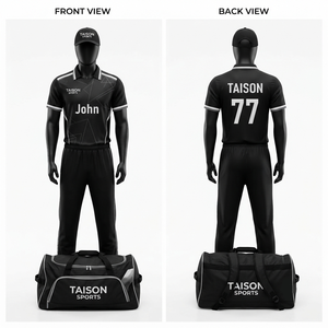 Uniforme de Cricket Premium de Poliéster de 140g, Manga Corta, Color Negro Sólido, Logotipo Personalizado por Sublimación, Kit de Equipo con Protección Anti-encogimiento - Product Image 1
