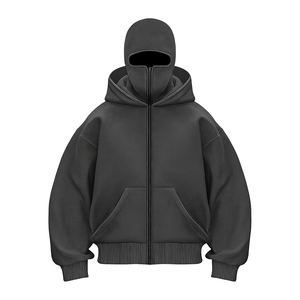 Custom Heavyweight Oversized Plain Ninja Zip up Balaclava Hoodie Blank Double Hooded Full <b>Face</b> <b>Mask</b> Zipper Ninja Hoodie <b>Men</b> - Product Image 1