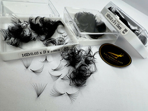 Extensions de cils volume pré-faits 16D 500 fans 8-25mm 0.05 0.07 0.1mm en PBT coréen noir mat à base souple et pointue - Product Image 6