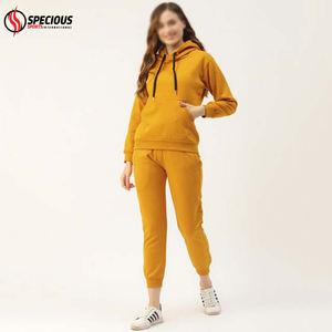 Conjunto de Chándal con Capucha para Mujer, Venta al Por Mayor 2026, Algodón y Felpa, Logotipo Personalizado, Ecológico, Grueso, Casual, Color Amarillo - Product Image 2