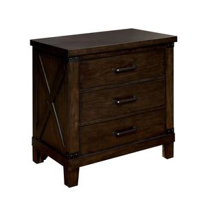 Comodino in Legno Massello Stile Rustico con Finitura Noce Scuro, 3 Cassetti e Maniglie Nere, Arredamento Camera da Letto - Product Image 5