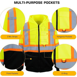 Workplace Safety ANSI Class 2 <b>Waterproof</b> Hoodie Reflective Zipper Logo Offering High Visibility Comfort Durable Performance - Product Image 4
