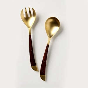 Stainless Steel Hammered Design Handmade Salad <b>Serving</b> Set <b>Gold</b> Plated Food Safe - Product Image 2
