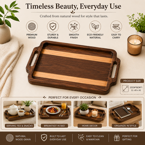 Premium Modern Handcrafted Wooden Serving <b>Tray</b> Handles | Rectangular Eco-Friendly Multi-Functional Tea Coffee <b>Breakfast</b> <b>Tray</b> - Product Image 5