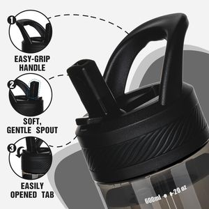 Borraccia in Tritan Senza BPA con Cannuccia, Design Anti-perdita per Viaggi, Casa, Scuola - Nera, Bottiglia per Purificazione per Esterni - Product Image 2