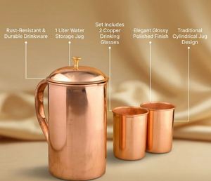 Copper <b>jug</b> set for premium daily <b>drinking</b> experience water metal set with glasses durable reusable kitchen drinkware - Product Image 6