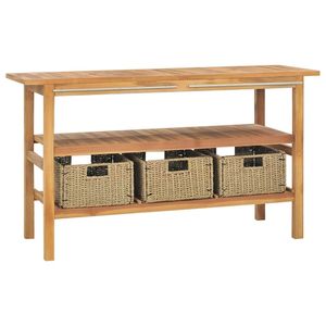 Mobiletto di vanità del bagno di Teak di legno solido con i lavandini di marmo nero - Product Image 4