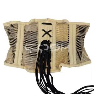 Corset léger en maille beige avec garnitures en cuir et baleines - Product Image 6