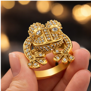 Bagues de déclaration pour enfants, motif animal (visage de grenouille), en or massif 10K, serties de moissanite, de luxe, élégantes, de créateur, personnalisées, style hip-hop et tendance - Product Image 2