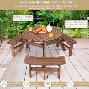 Conjunto de Mesa de Picnic de Madera para 6 Personas con Banco y Soporte para Sombrilla para Fiestas en el Jardín - Product Image 5