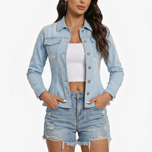 Vestes en jean respirantes pour femmes, taille standard, fermeture à boutons, manches longues, coupe moderne, logo personnalisé, veste en jean pour femmes - Product Image 3