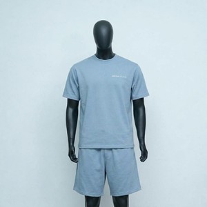 Custom Men's <b>Light</b> Blue T Shirt And Shorts Set Casual Summer Two Piece <b>Lounge</b> Outfit Soft Cotton Crew Neck Matching Activewear - Product Image 1