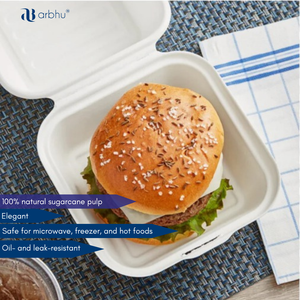 <b>Disposable</b> White Sugarcane Fiber 6x6 2CP Clamshell Bagasse Eco Friendly <b>Tableware</b> Compostable Biodegradable Microwave Safe Box - Product Image 2