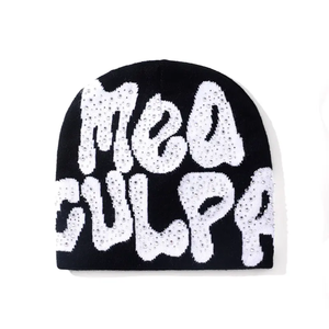 Bonnet en peluche avec strass Mea Culpa, style streetwear unisexe, bonnet d'hiver, 100% acrylique tricoté, réglable, adulte, 58-60 cm - Product Image 2