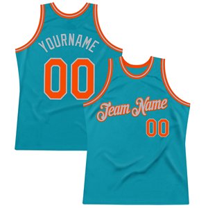 Camiseta de Baloncesto Personalizada Sublimada en Malla Color Verde Azulado y Naranja con Nombre y Número del Equipo, Transpirable, Unisex, para Adultos - Product Image 4