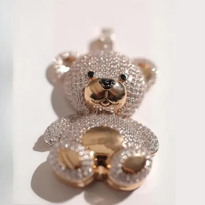 Colgante de Oso Teddy Iced Out de Plata de Ley Bañada en Rodio, Totalmente Incrustado con Moissanita, Estilo Hip Hop Adorable, Joyería Masculina para Fiesta - Product Image 2