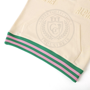 Sudadera para mujer universitaria con cuello vuelto y cremallera, lavado ácido, con logo bordado de letras griegas y ribete verde y rosa de Sorority Alpha - Product Image 6