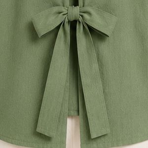 Camisa de Mujer con Botones, Bordada en Verde Oliva, Personalizada, Manga Corta, Blusa Casual de Verano, Mezcla de Lino, con Logotipo Personalizado, Top de Moda - Product Image 6