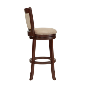 Taburete Giratorio de Madera de Teca con Asiento Tapizado en Lino, Silla Moderna de Altura Media para Barra, Mueble de Interior - Product Image 3