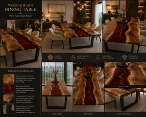Rectangle Red Epoxy River Dining Table Live Edge Walnut Office Table Handmade Arts Luxury Wood Furniture - Product Image 4