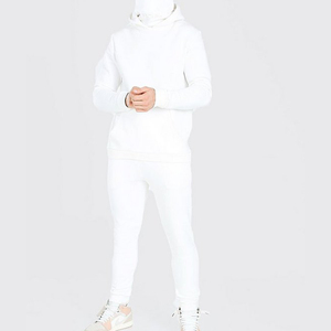 Men's <b>White</b> Hooded Tracksuit Set Full Sleeve <b>Joggers</b> With Side Pockets Breathable Autumn Casual Wear - Product Image 3