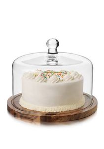 Support à gâteau rond en verre avec base en bois et couvercle réutilisable pour la présentation des gâteaux - Product Image 2