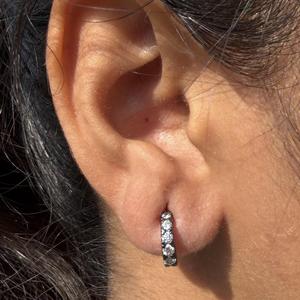 Black Rhodium Diamond Huggie Earrings 1 Ct Round Cut Lab Grown Half Hoops Push Back Vintage <b>Huggies</b> 14k 18k <b>Solid</b> <b>Gold</b> Wholesale - Product Image 1