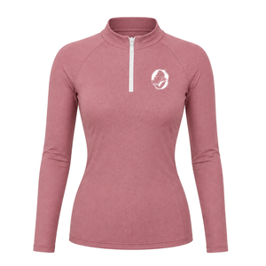 Haut de performance pour femme rose poudré, à manches longues, col zippé, extensible et respirant, pour l'équitation et l'entraînement équestre - Product Image 1