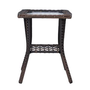 Tavolino Laterale da Esterno in Vimini Marrone con Piano in Vetro, Tavolino in Rattan per Patio, Caffè, Bistrò, Giardino, Portico, Balcone, Parco - Product Image 5