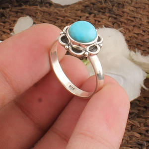 Natural Round <b>Turquoise</b> <b>Ring</b> 925 Sterling Silver Blue Stone Cabochon <b>Ring</b> Wholesale Genuine <b>Turquoise</b> Jewelry for Women Boho - Product Image 6