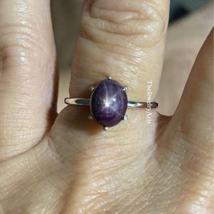 Anillo de Rubí Estrella Natural, Plata de Ley 925, Anillo de Rubí Ovalado Cabujón, Anillo de Rubí Estrella, Anillo de Compromiso, Joyería de Rubí Estrella - Product Image 3