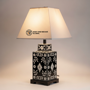 Lanterne de table artisanale en os incrusté avec motif floral, lampe de chevet de luxe en mosaïque, art indien traditionnel, décoration de bureau - Product Image 1
