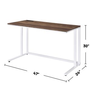 Scrivania Rettangolare in Noce e Bianco con Porta USB e Presa per Computer - Product Image 3