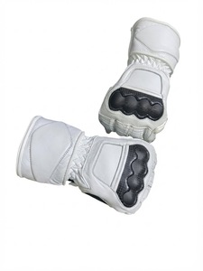 Gants de moto en cuir blanc - Gants de motard longs avec protection rigide des articulations - Product Image 2