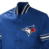 Blouson bomber long bleu pour homme, imprimé sur le devant, col mandarin, poignets rayés, simple boutonnage, coupe-vent, réversible