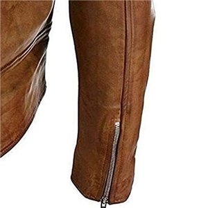 Brown PU Leather Trench <b>Coat</b> Turn-down Collar <b>Double</b> <b>Breasted</b> Belted Workwear Style Autumn Wear Unisex Regular Fit - Product Image 2
