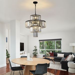 Lampadario Moderno in Cristallo da 20 Pollici con Elegante Luce Pendente, Finitura Nera, Design a 4 Livelli per Sala da Pranzo e Soggiorno - Product Image 1