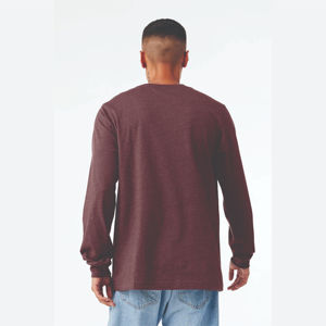 T-shirt à manches longues pour homme, couleur bordeaux, col rond, coupe classique, style décontracté, jersey tricoté uni, 100% coton - Product Image 5